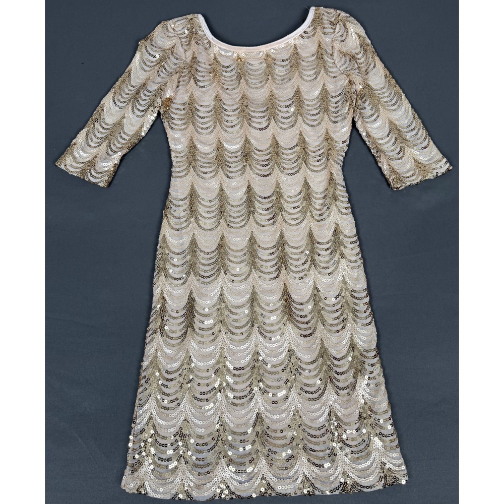 Midnight Doll Sequin Dress Womens Medium Gold Scallop